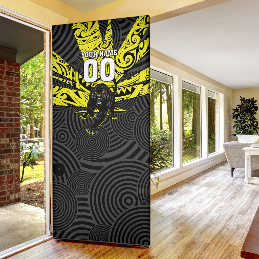 Custom Panthers Rugby 60th Anniversary Door Cover Penrith Polynesian Tribal Pattern - Traditional Tattoo