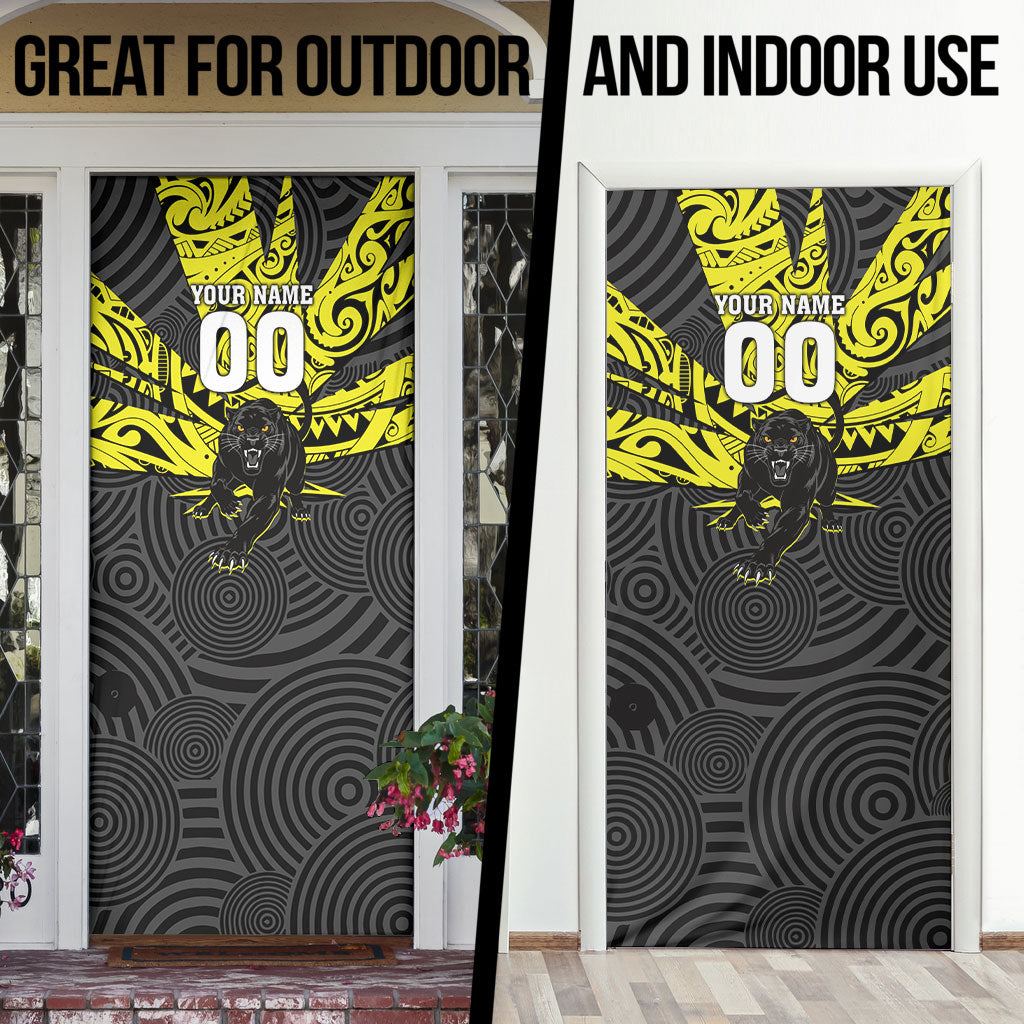 Custom Panthers Rugby 60th Anniversary Door Cover Penrith Polynesian Tribal Pattern - Traditional Tattoo