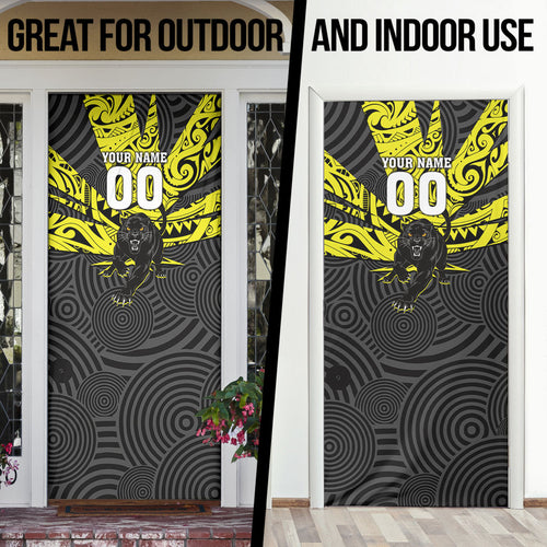 Custom Panthers Rugby 60th Anniversary Door Cover Penrith Polynesian Tribal Pattern - Traditional Tattoo