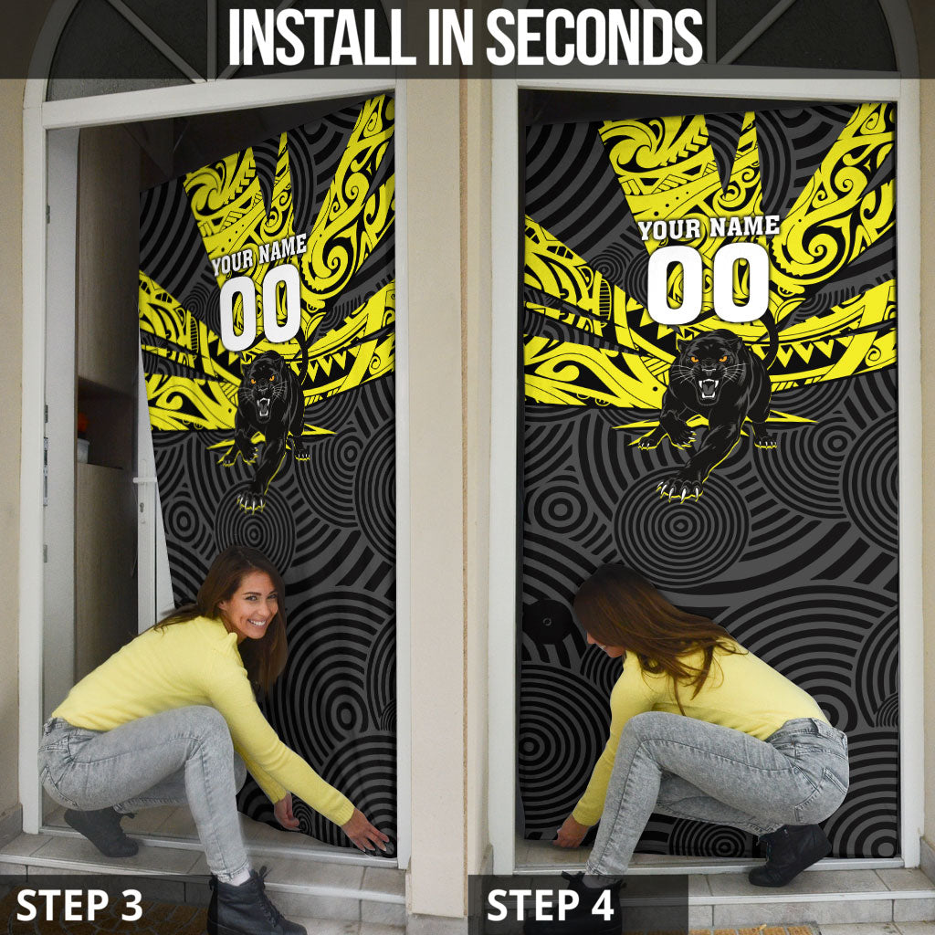 Custom Panthers Rugby 60th Anniversary Door Cover Penrith Polynesian Tribal Pattern - Traditional Tattoo