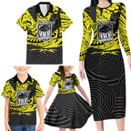 Custom Panthers Rugby 60th Anniversary Family Matching Long Sleeve Bodycon Dress and Hawaiian Shirt Penrith Polynesian Tribal Pattern - Traditional Tattoo