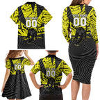 Custom Panthers Rugby 60th Anniversary Family Matching Long Sleeve Bodycon Dress and Hawaiian Shirt Penrith Polynesian Tribal Pattern - Traditional Tattoo