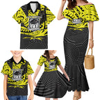 Custom Panthers Rugby 60th Anniversary Family Matching Mermaid Dress and Hawaiian Shirt Penrith Polynesian Tribal Pattern - Traditional Tattoo