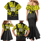 Custom Panthers Rugby 60th Anniversary Family Matching Mermaid Dress and Hawaiian Shirt Penrith Polynesian Tribal Pattern - Traditional Tattoo