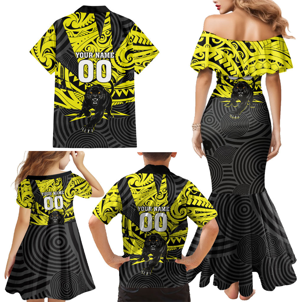 Custom Panthers Rugby 60th Anniversary Family Matching Mermaid Dress and Hawaiian Shirt Penrith Polynesian Tribal Pattern - Traditional Tattoo