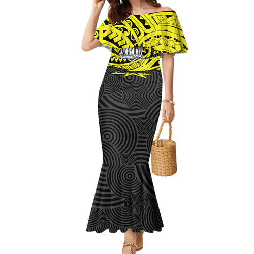 Custom Panthers Rugby 60th Anniversary Family Matching Mermaid Dress and Hawaiian Shirt Penrith Polynesian Tribal Pattern - Traditional Tattoo