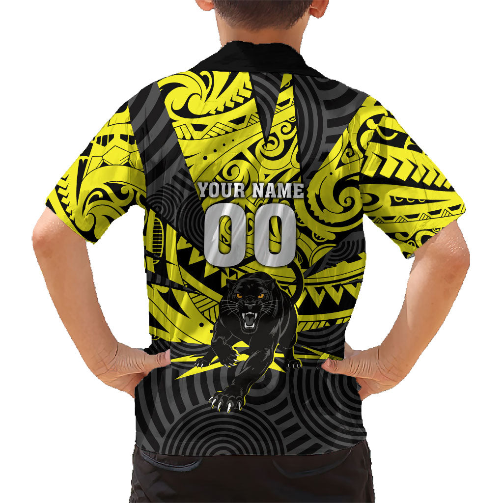 Custom Panthers Rugby 60th Anniversary Family Matching Off The Shoulder Long Sleeve Dress and Hawaiian Shirt Penrith Polynesian Tribal Pattern - Traditional Tattoo