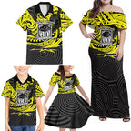 Custom Panthers Rugby 60th Anniversary Family Matching Off Shoulder Maxi Dress and Hawaiian Shirt Penrith Polynesian Tribal Pattern - Traditional Tattoo