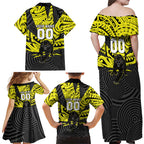Custom Panthers Rugby 60th Anniversary Family Matching Off Shoulder Maxi Dress and Hawaiian Shirt Penrith Polynesian Tribal Pattern - Traditional Tattoo