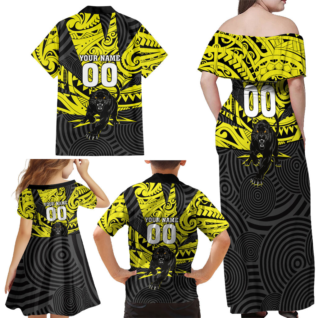 Custom Panthers Rugby 60th Anniversary Family Matching Off Shoulder Maxi Dress and Hawaiian Shirt Penrith Polynesian Tribal Pattern - Traditional Tattoo