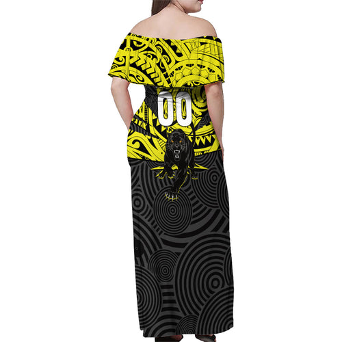 Custom Panthers Rugby 60th Anniversary Family Matching Off Shoulder Maxi Dress and Hawaiian Shirt Penrith Polynesian Tribal Pattern - Traditional Tattoo