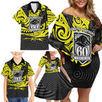Custom Panthers Rugby 60th Anniversary Family Matching Off Shoulder Short Dress and Hawaiian Shirt Penrith Polynesian Tribal Pattern - Traditional Tattoo