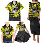 Custom Panthers Rugby 60th Anniversary Family Matching Puletasi and Hawaiian Shirt Penrith Polynesian Tribal Pattern - Traditional Tattoo