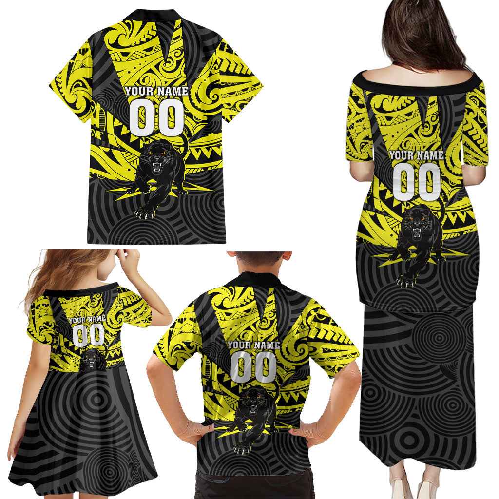 Custom Panthers Rugby 60th Anniversary Family Matching Puletasi and Hawaiian Shirt Penrith Polynesian Tribal Pattern - Traditional Tattoo