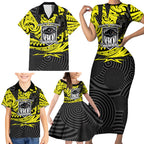 Custom Panthers Rugby 60th Anniversary Family Matching Short Sleeve Bodycon Dress and Hawaiian Shirt Penrith Polynesian Tribal Pattern - Traditional Tattoo