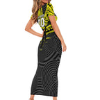 Custom Panthers Rugby 60th Anniversary Family Matching Short Sleeve Bodycon Dress and Hawaiian Shirt Penrith Polynesian Tribal Pattern - Traditional Tattoo