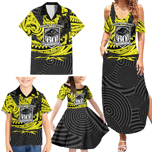 Custom Panthers Rugby 60th Anniversary Family Matching Summer Maxi Dress and Hawaiian Shirt Penrith Polynesian Tribal Pattern - Traditional Tattoo