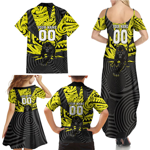 Custom Panthers Rugby 60th Anniversary Family Matching Summer Maxi Dress and Hawaiian Shirt Penrith Polynesian Tribal Pattern - Traditional Tattoo
