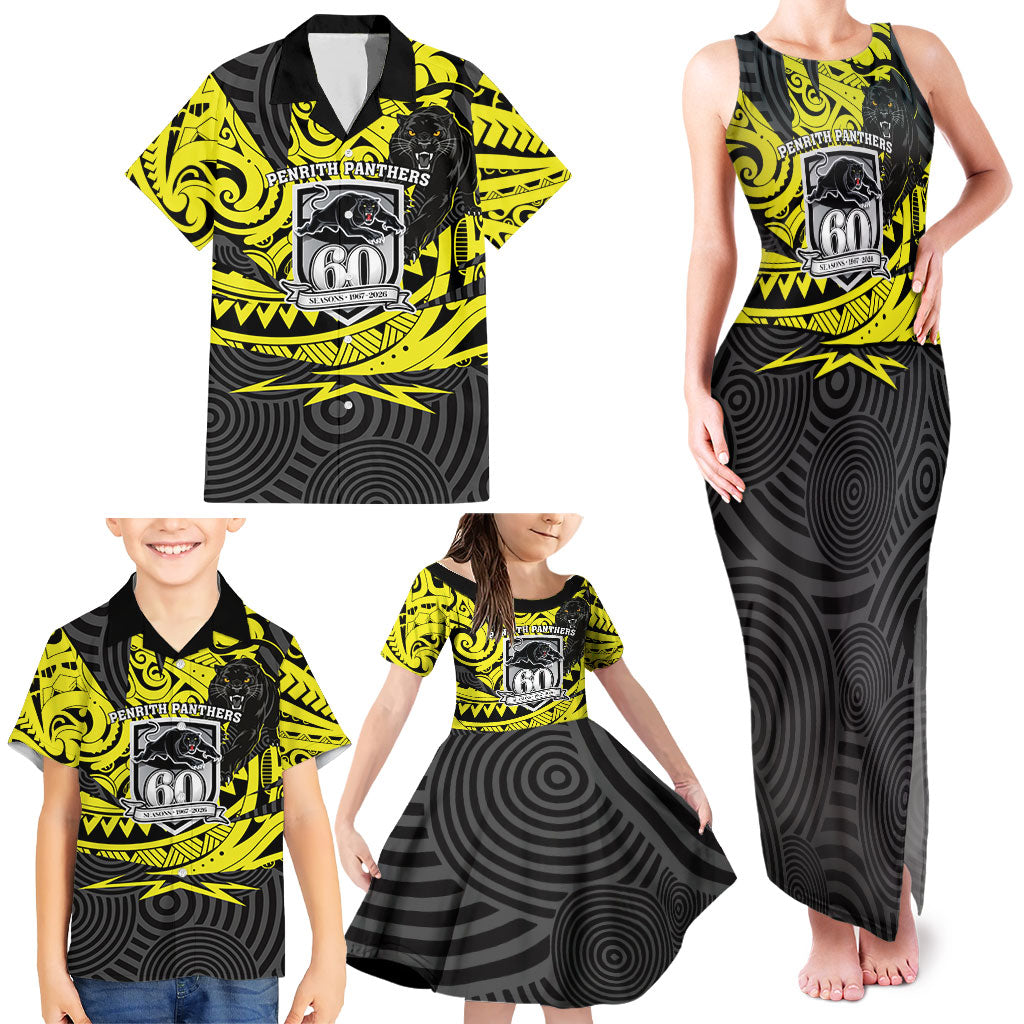 Custom Panthers Rugby 60th Anniversary Family Matching Tank Maxi Dress and Hawaiian Shirt Penrith Polynesian Tribal Pattern - Traditional Tattoo