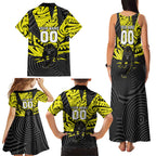 Custom Panthers Rugby 60th Anniversary Family Matching Tank Maxi Dress and Hawaiian Shirt Penrith Polynesian Tribal Pattern - Traditional Tattoo