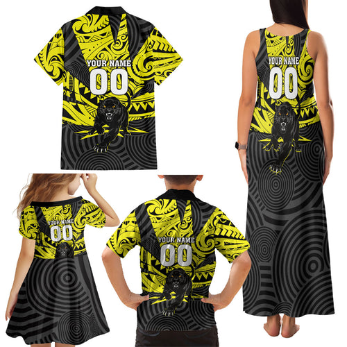 Custom Panthers Rugby 60th Anniversary Family Matching Tank Maxi Dress and Hawaiian Shirt Penrith Polynesian Tribal Pattern - Traditional Tattoo