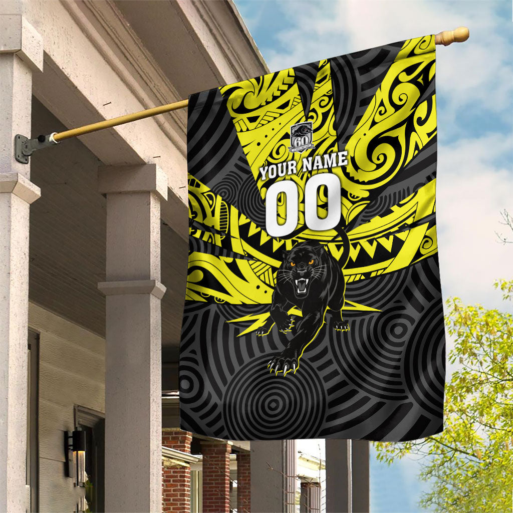 Custom Panthers Rugby 60th Anniversary Garden Flag Penrith Polynesian Tribal Pattern - Traditional Tattoo