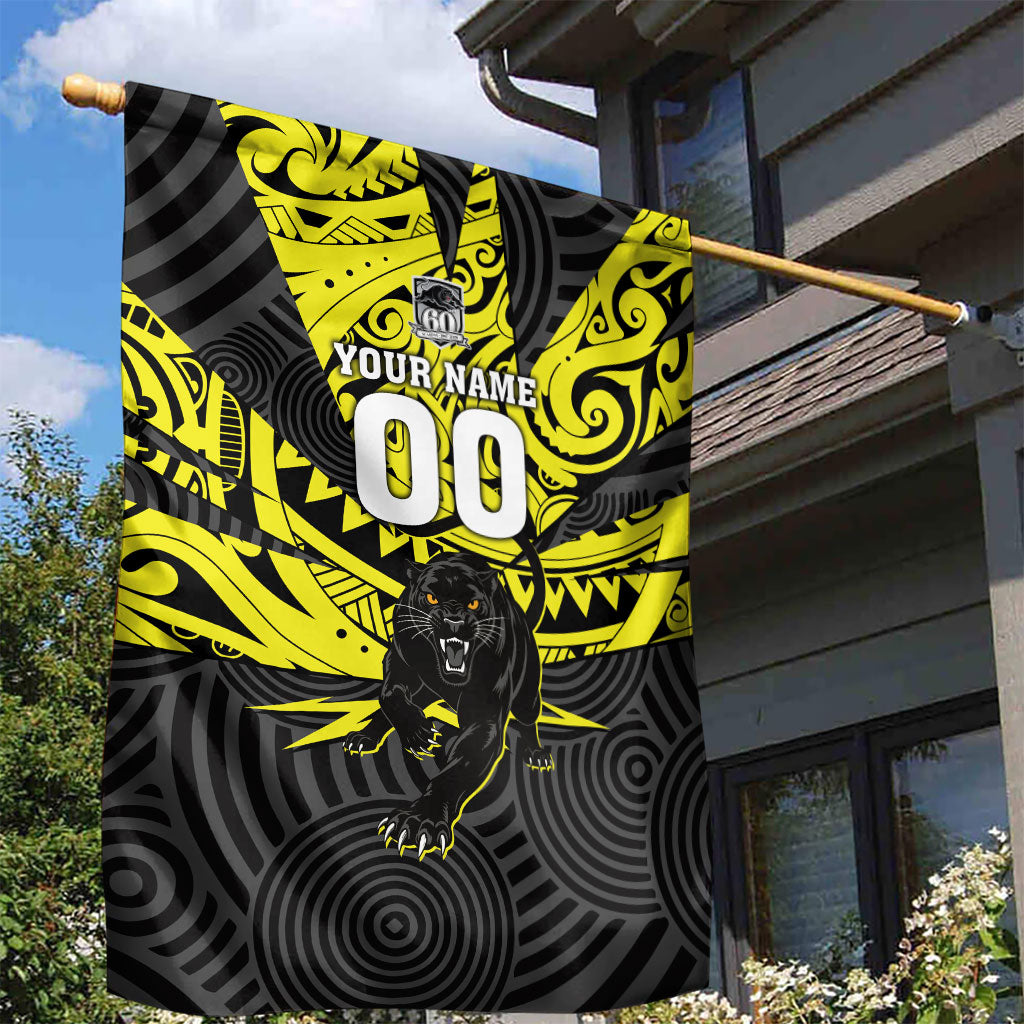 Custom Panthers Rugby 60th Anniversary Garden Flag Penrith Polynesian Tribal Pattern - Traditional Tattoo