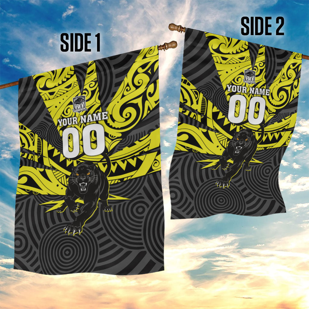 Custom Panthers Rugby 60th Anniversary Garden Flag Penrith Polynesian Tribal Pattern - Traditional Tattoo