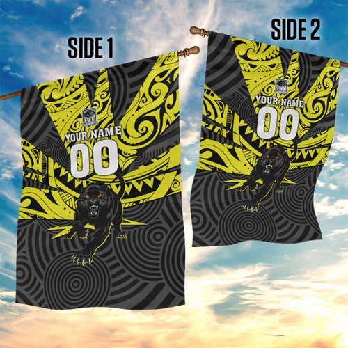 Custom Panthers Rugby 60th Anniversary Garden Flag Penrith Polynesian Tribal Pattern - Traditional Tattoo