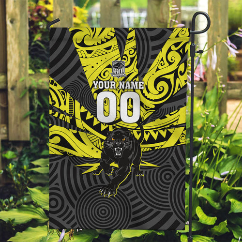Custom Panthers Rugby 60th Anniversary Garden Flag Penrith Polynesian Tribal Pattern - Traditional Tattoo