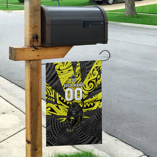 Custom Panthers Rugby 60th Anniversary Garden Flag Penrith Polynesian Tribal Pattern - Traditional Tattoo