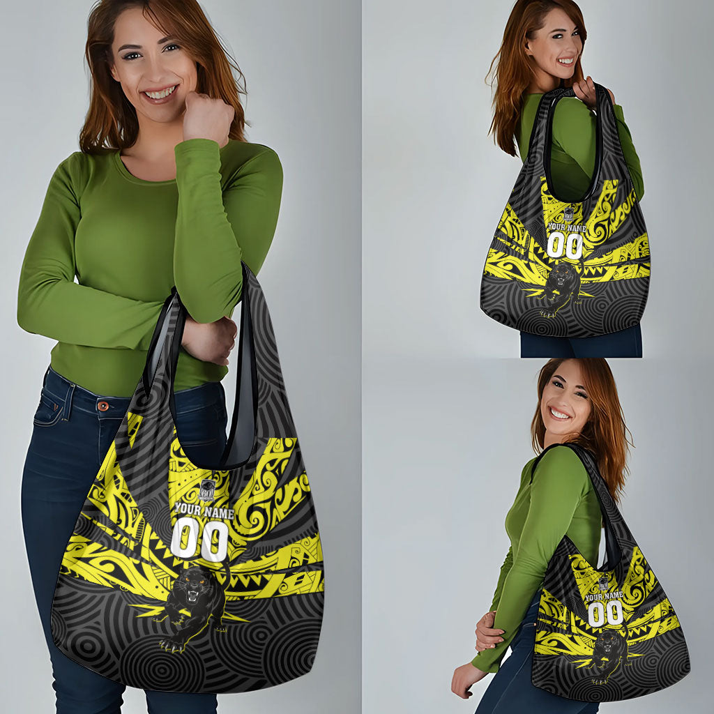 Custom Panthers Rugby 60th Anniversary Grocery Bag Penrith Polynesian Tribal Pattern - Traditional Tattoo