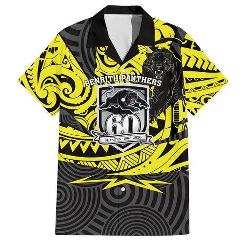 Custom Panthers Rugby 60th Anniversary Hawaiian Shirt Penrith Polynesian Tribal Pattern - Traditional Tattoo