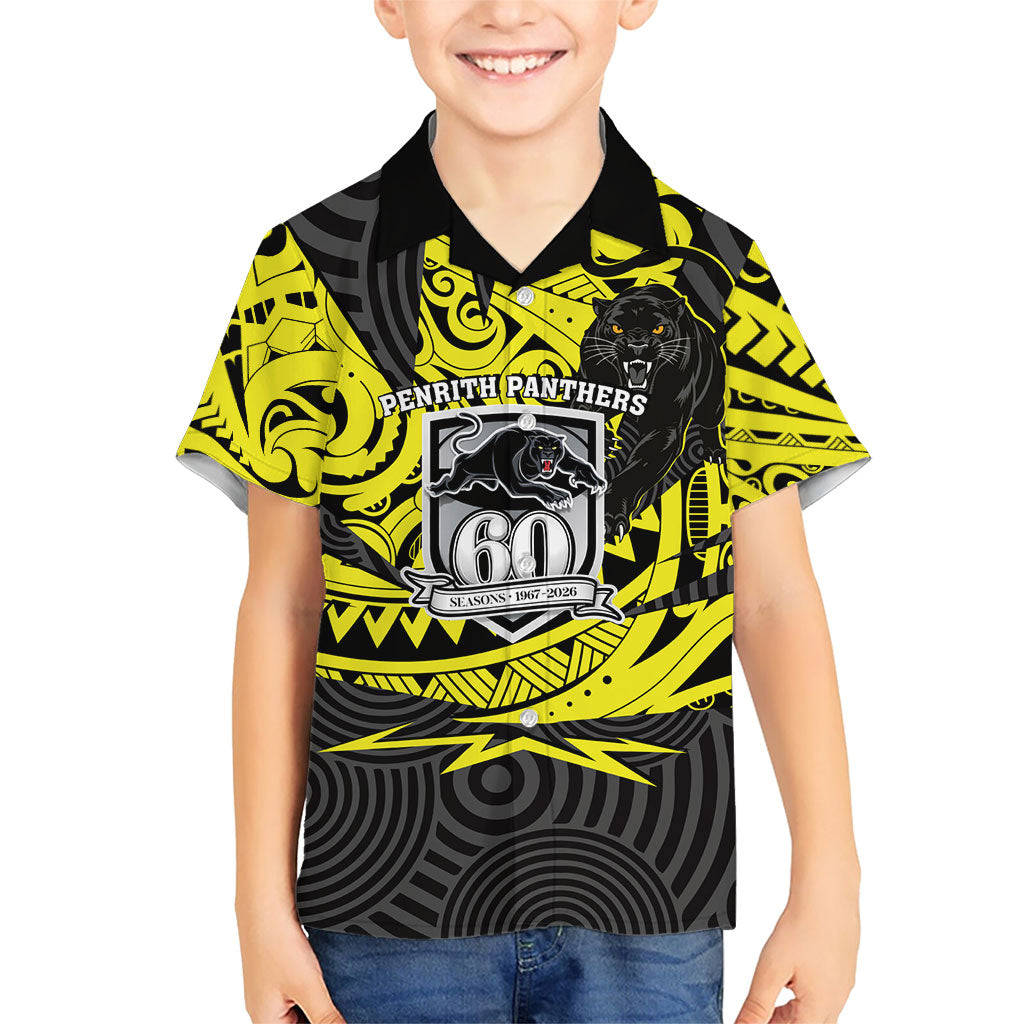 Custom Panthers Rugby 60th Anniversary Hawaiian Shirt Penrith Polynesian Tribal Pattern - Traditional Tattoo
