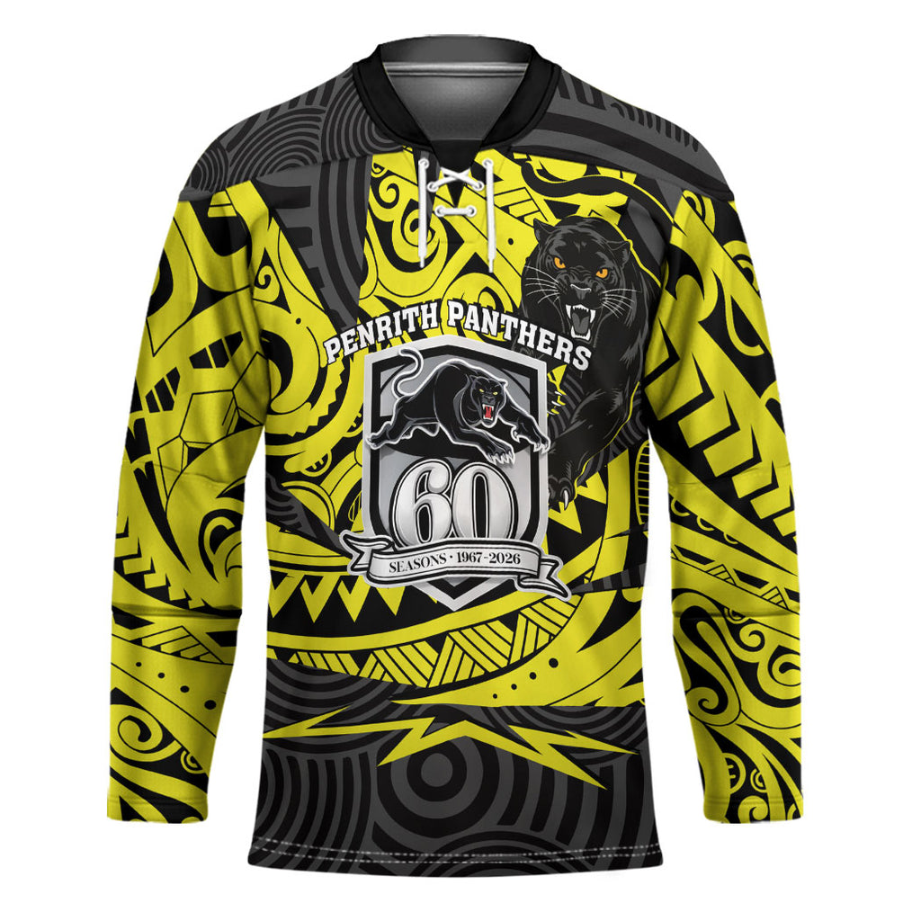 Custom Panthers Rugby 60th Anniversary Hockey Jersey Penrith Polynesian Tribal Pattern - Traditional Tattoo