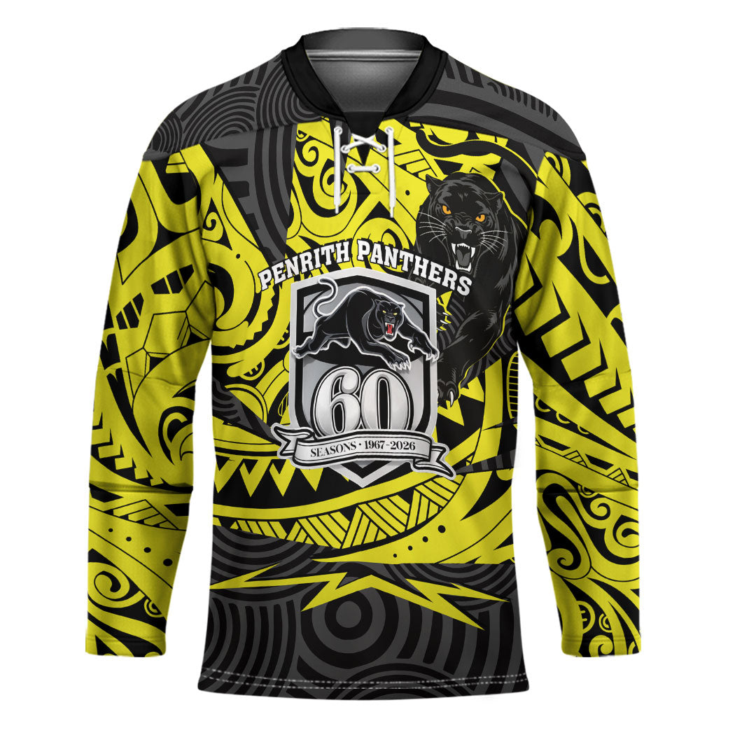 Custom Panthers Rugby 60th Anniversary Hockey Jersey Penrith Polynesian Tribal Pattern - Traditional Tattoo