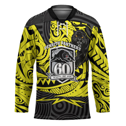 Custom Panthers Rugby 60th Anniversary Hockey Jersey Penrith Polynesian Tribal Pattern - Traditional Tattoo