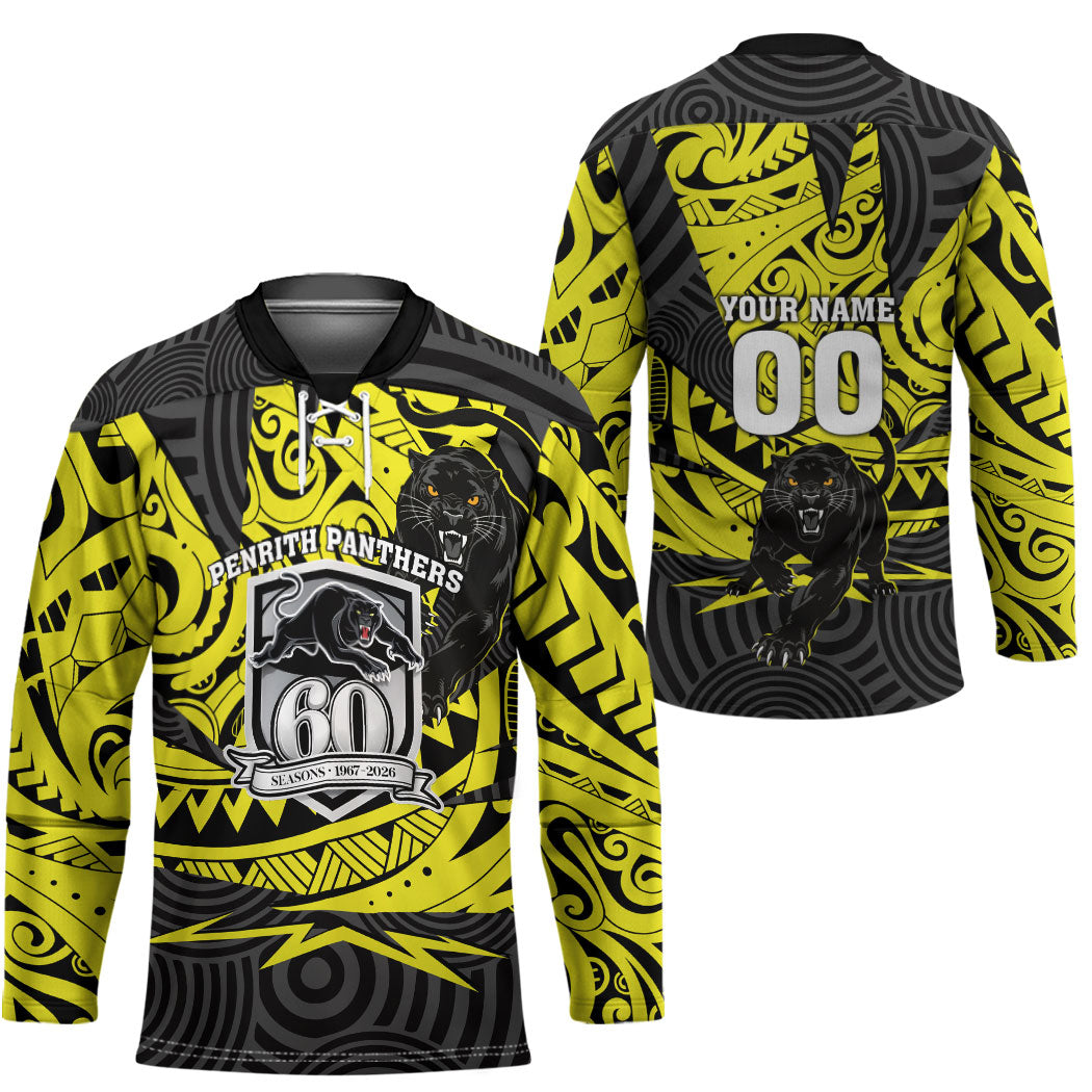 Custom Panthers Rugby 60th Anniversary Hockey Jersey Penrith Polynesian Tribal Pattern - Traditional Tattoo