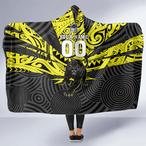 Custom Panthers Rugby 60th Anniversary Hooded Blanket Penrith Polynesian Tribal Pattern - Traditional Tattoo