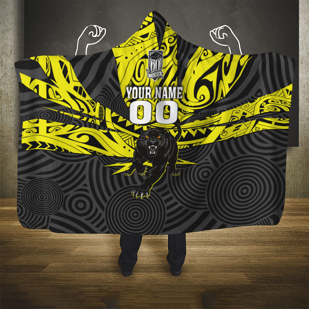 Custom Panthers Rugby 60th Anniversary Hooded Blanket Penrith Polynesian Tribal Pattern - Traditional Tattoo