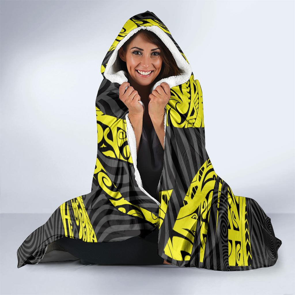 Custom Panthers Rugby 60th Anniversary Hooded Blanket Penrith Polynesian Tribal Pattern - Traditional Tattoo