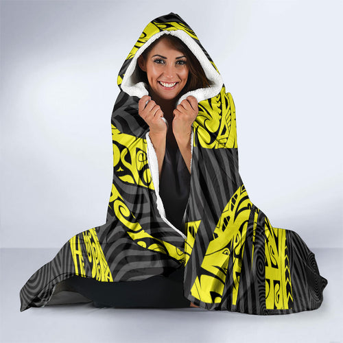 Custom Panthers Rugby 60th Anniversary Hooded Blanket Penrith Polynesian Tribal Pattern - Traditional Tattoo