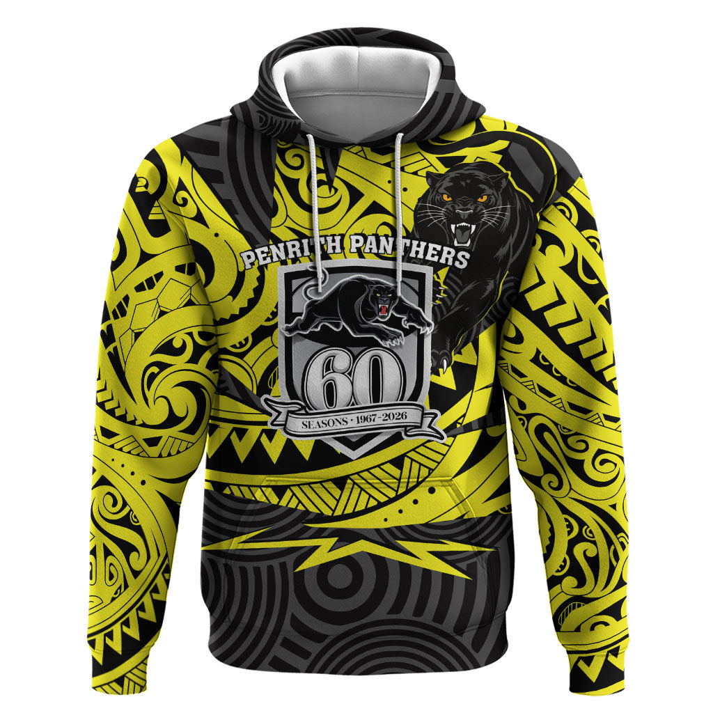 Custom Panthers Rugby 60th Anniversary Hoodie Penrith Polynesian Tribal Pattern - Traditional Tattoo