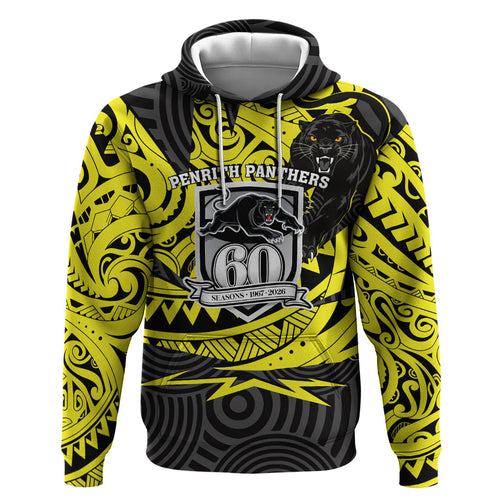 Custom Panthers Rugby 60th Anniversary Hoodie Penrith Polynesian Tribal Pattern - Traditional Tattoo