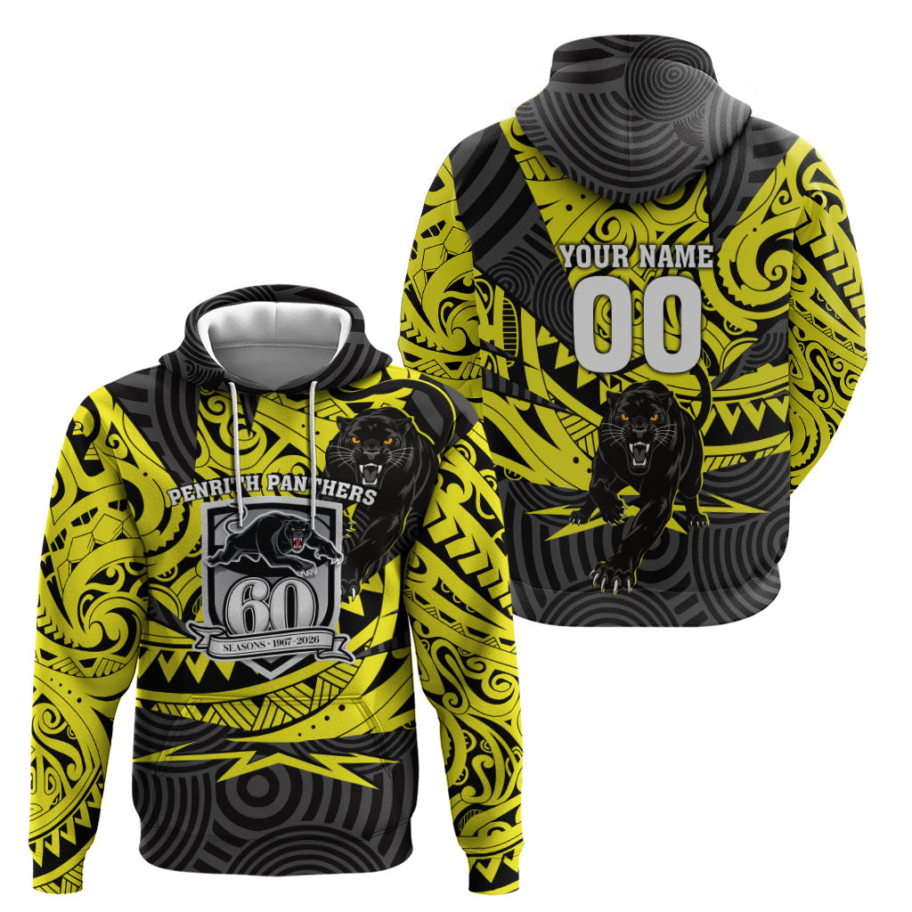 Custom Panthers Rugby 60th Anniversary Hoodie Penrith Polynesian Tribal Pattern - Traditional Tattoo