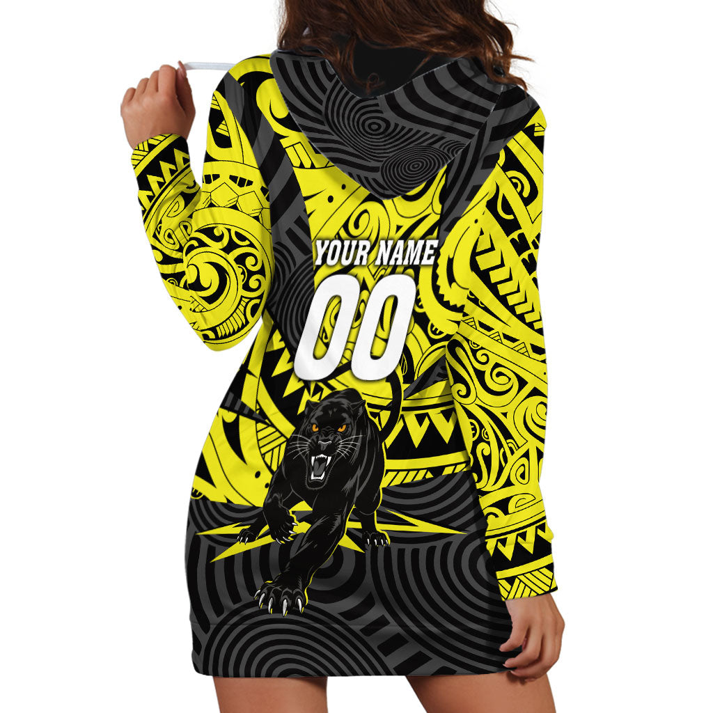 Custom Panthers Rugby 60th Anniversary Hoodie Dress Penrith Polynesian Tribal Pattern - Traditional Tattoo