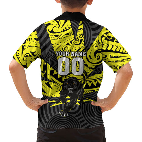 Custom Panthers Rugby 60th Anniversary Kid Hawaiian Shirt Penrith Polynesian Tribal Pattern - Traditional Tattoo