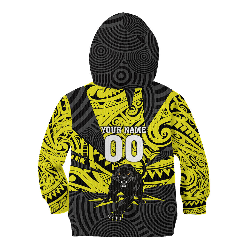 Custom Panthers Rugby 60th Anniversary Kid Hoodie Penrith Polynesian Tribal Pattern - Traditional Tattoo