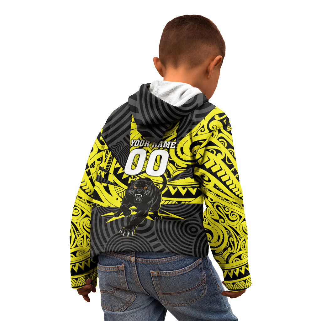 Custom Panthers Rugby 60th Anniversary Kid Hoodie Penrith Polynesian Tribal Pattern - Traditional Tattoo