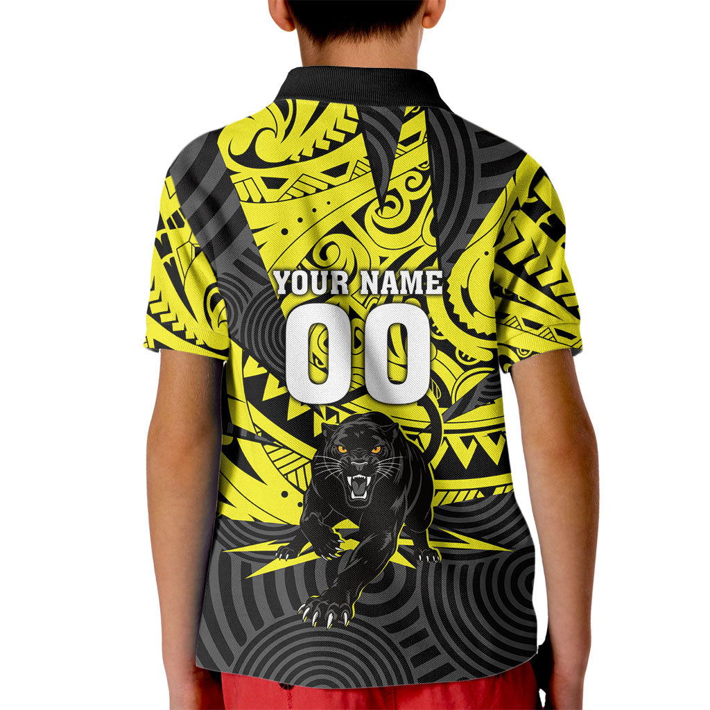 Custom Panthers Rugby 60th Anniversary Kid Polo Shirt Penrith Polynesian Tribal Pattern - Traditional Tattoo